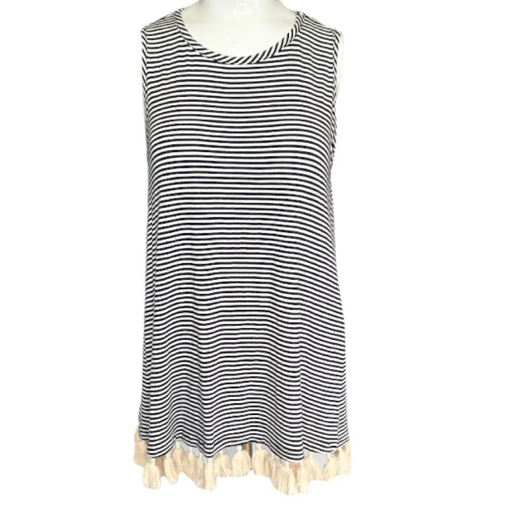Anthro/ Pebble & Stone small striped sleeveless top with tassels